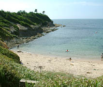 夏井ケ浜のハマユウ前の海岸は小さな砂浜になっている
