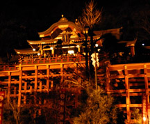夜間照明に浮かぶ祐徳稲荷神社本殿