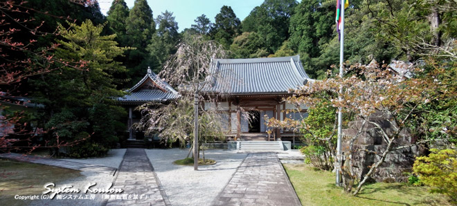 最近、本堂は建替えられ薬師堂は屋根などを改築したようだ(左は薬師堂、中央は本堂)