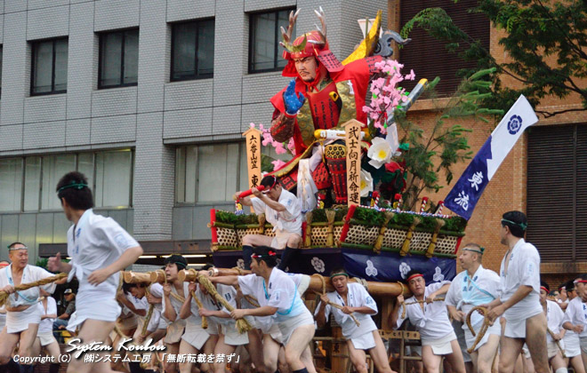 六番山笠 東流(舁山)【武士向月祈命運(もののふはつきにむかいてめいうんをいのる)】