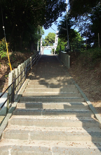 かなり急な石段の上にある白鳥神社(昔はもっと急で長かった)